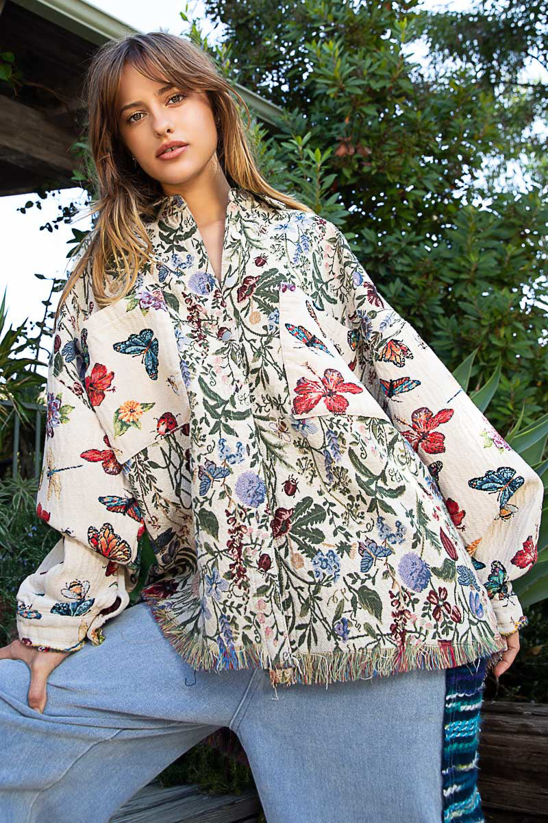 POL Vintage Floral Jacquard Shacket