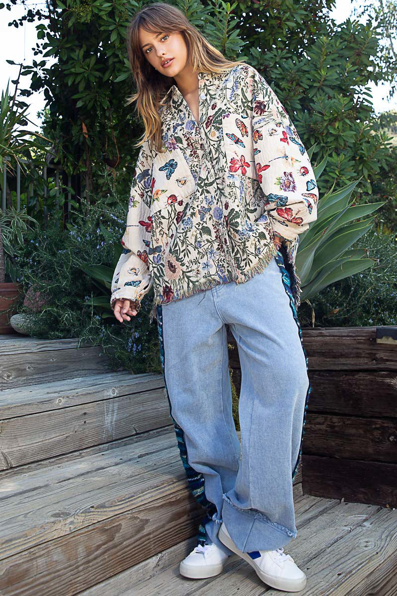POL Vintage Floral Jacquard Shacket