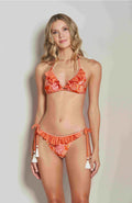 BEACH JOY BIKINI FLORAL RUFFLED TRIM CONTRAST BIKINI SET
