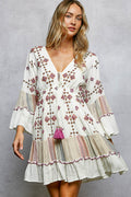 POL DEEP V-NECKLINE RELAXED-FIT LONG SLEEVE DRESS