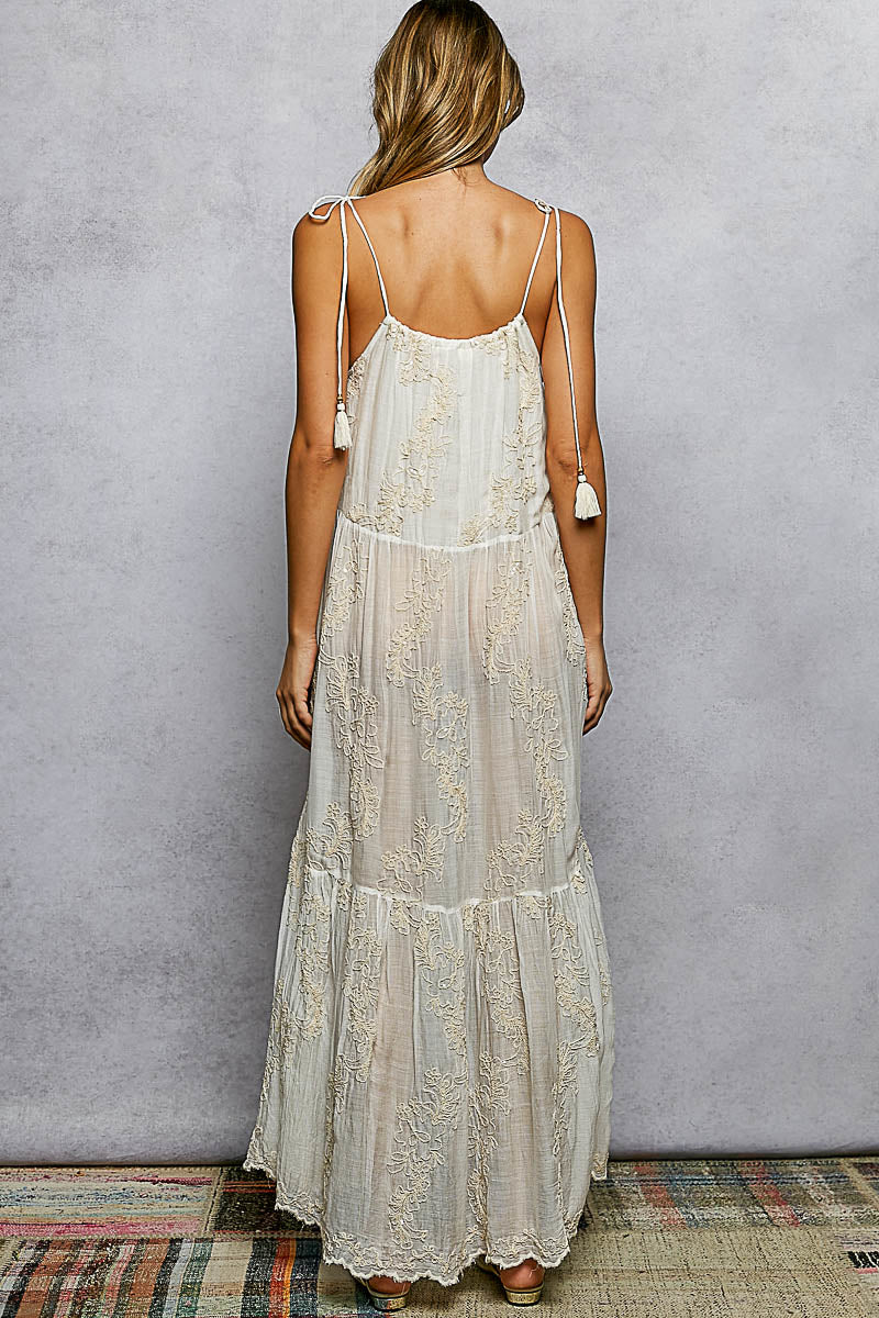 POL  COUCHING CORD EMBROIDERY SLEEVELESS COTTON MAXI DRESS