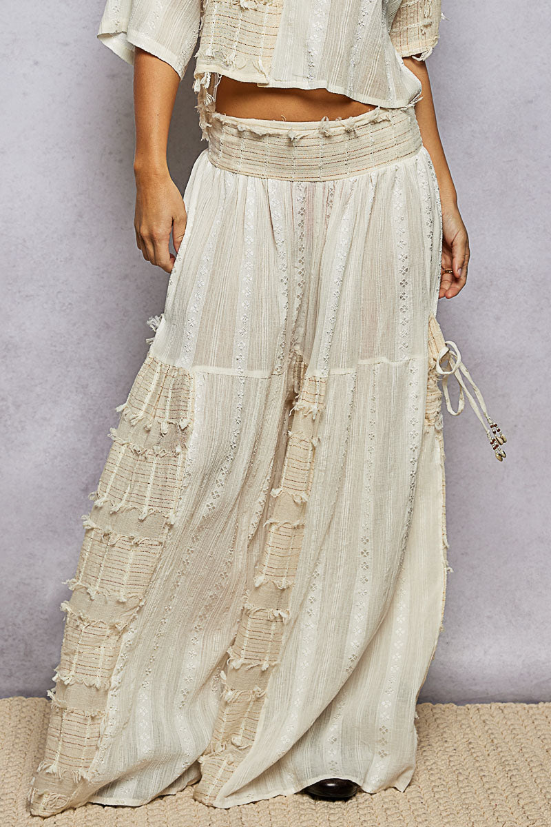 Delilah Sandy Pearl Trim Wide-Leg Pants
