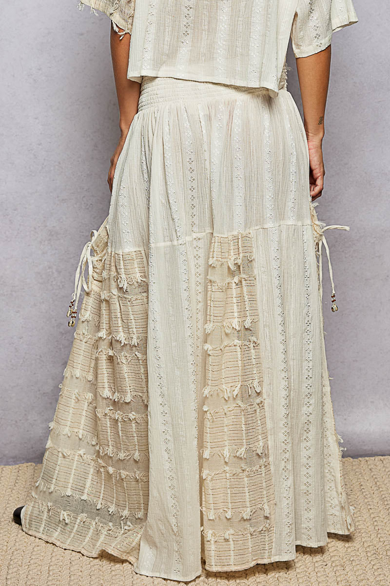 Delilah Sandy Pearl Trim Wide-Leg Pants