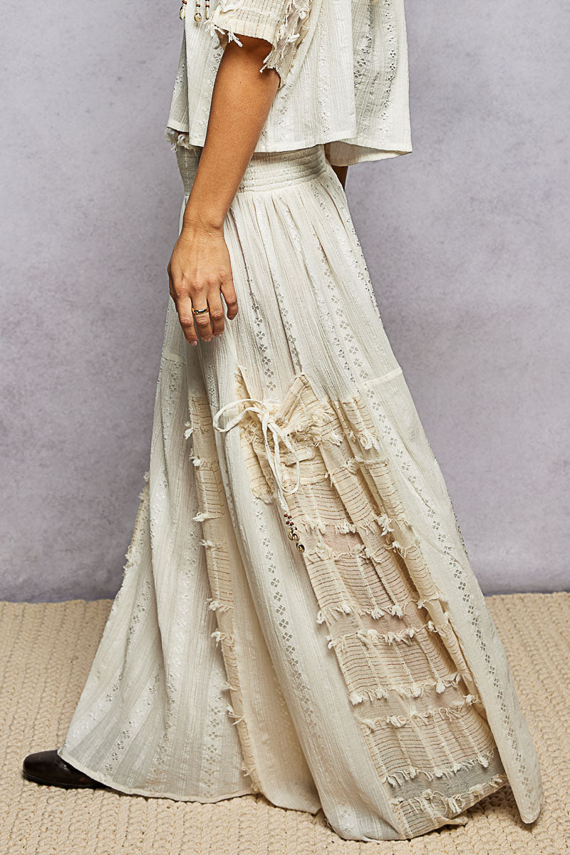Delilah Sandy Pearl Trim Wide-Leg Pants