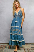 Ocean Beach Boho Chic Sleeveless Denim Maxi Dress (PRE ORDER ITEM 5/1/26)
