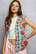 POL Denim Multi-Color Quilted Floral Vest