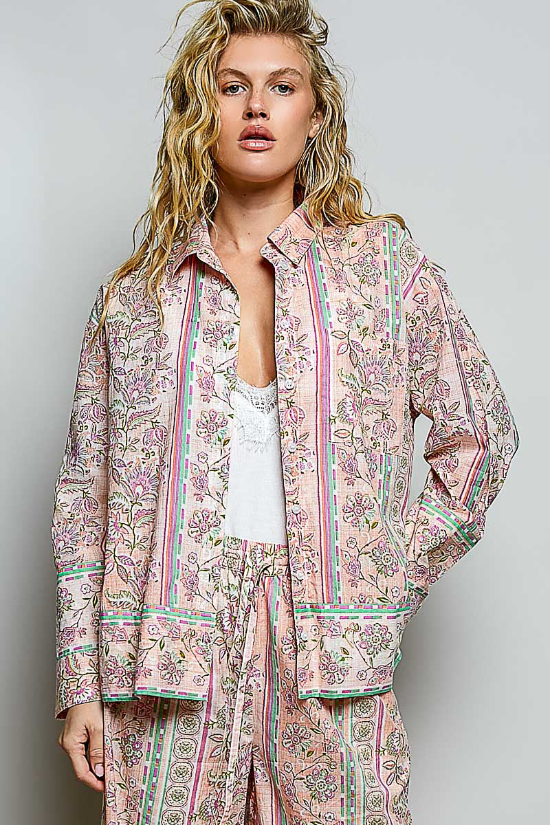 POL VINTAGE-INSPIRED WOVEN BUTTON-DOWN SHIRT