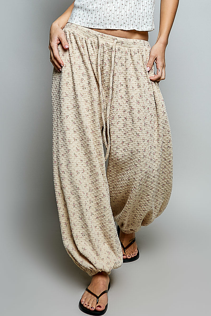 POL HIGH-RISE FLORAL KNIT PRINT JOGGER PANTS