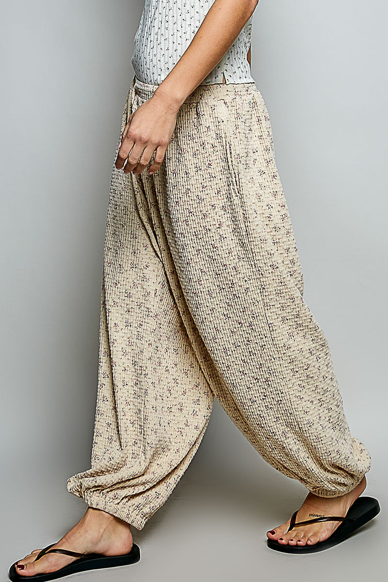 POL HIGH-RISE FLORAL KNIT PRINT JOGGER PANTS