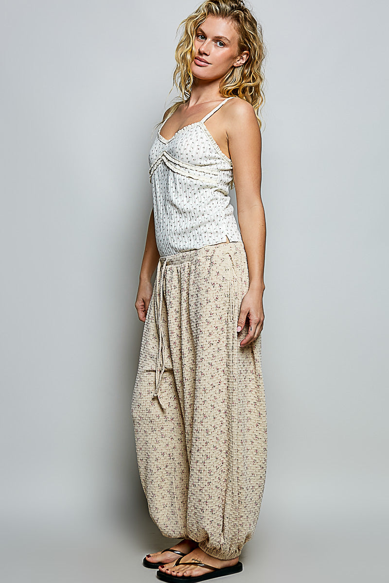 POL HIGH-RISE FLORAL KNIT PRINT JOGGER PANTS