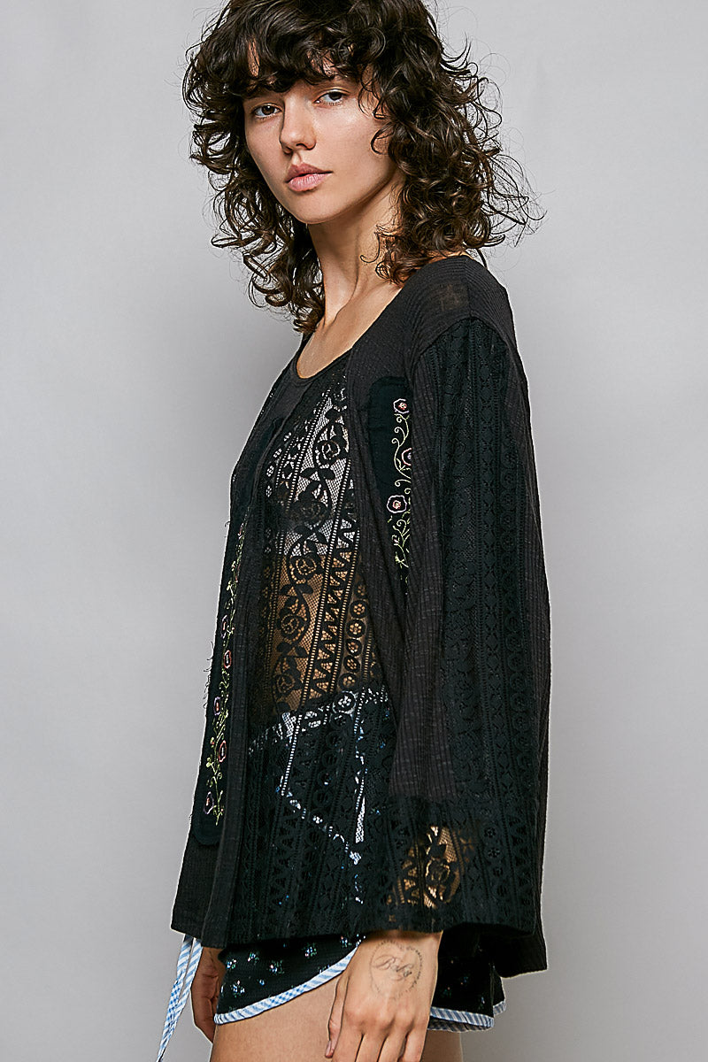 POL SQUARE NECK THREE QUARTER SLEEVE RELAXED FIT TOP