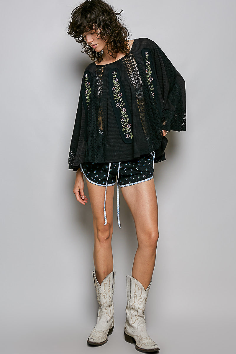 POL SQUARE NECK THREE QUARTER SLEEVE RELAXED FIT TOP