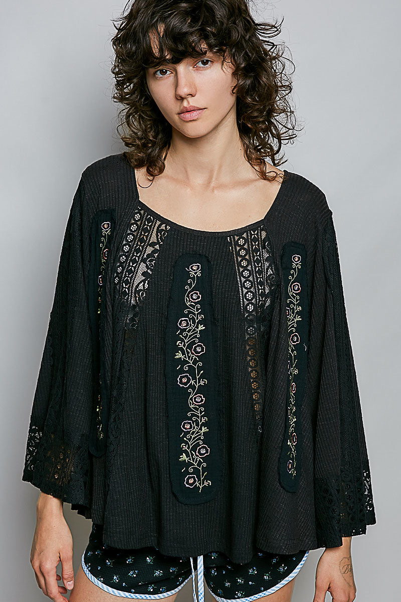 POL SQUARE NECK THREE QUARTER SLEEVE RELAXED FIT TOP