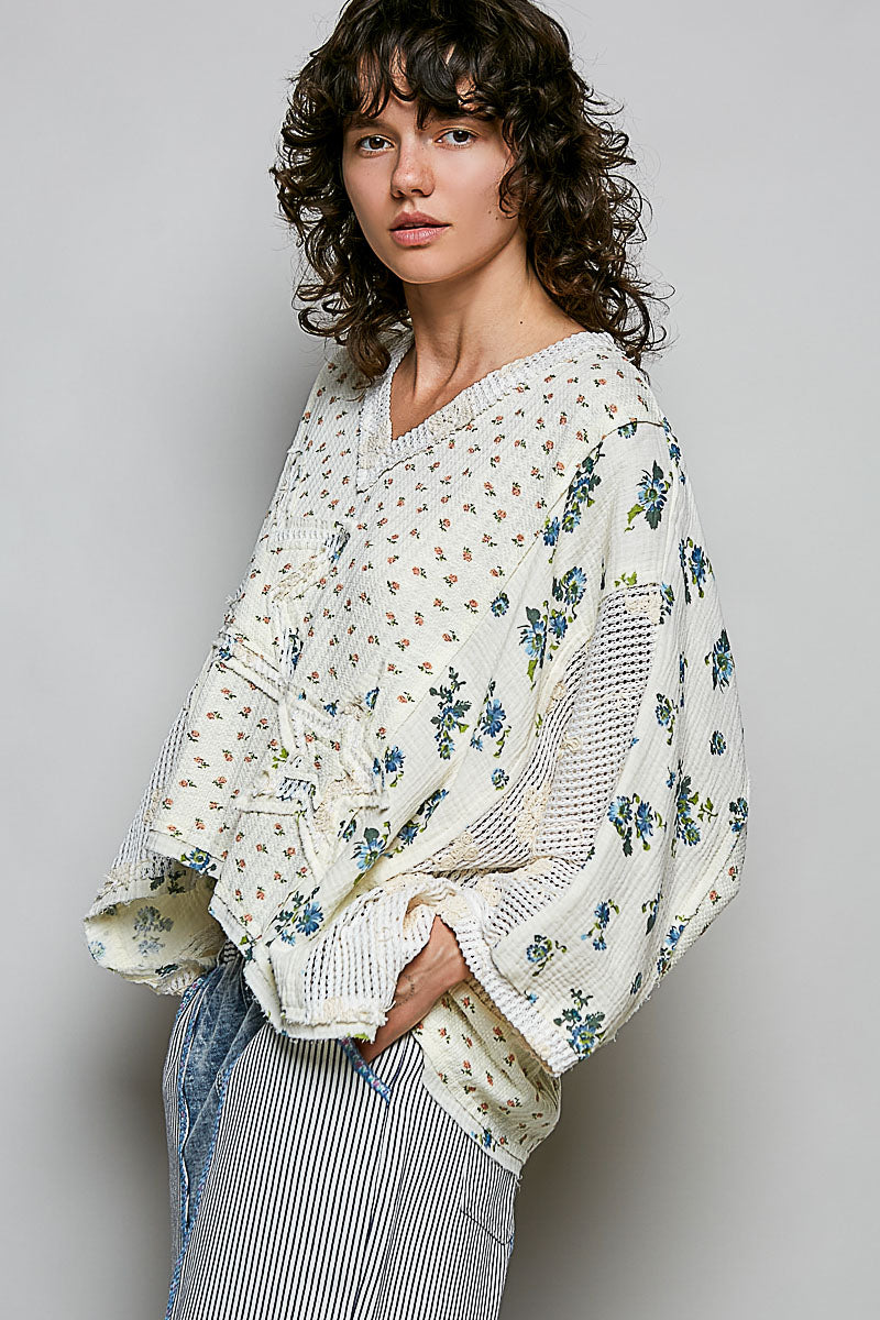 POL V-NECK DROP SHOULDER ROOMY FIT TOP