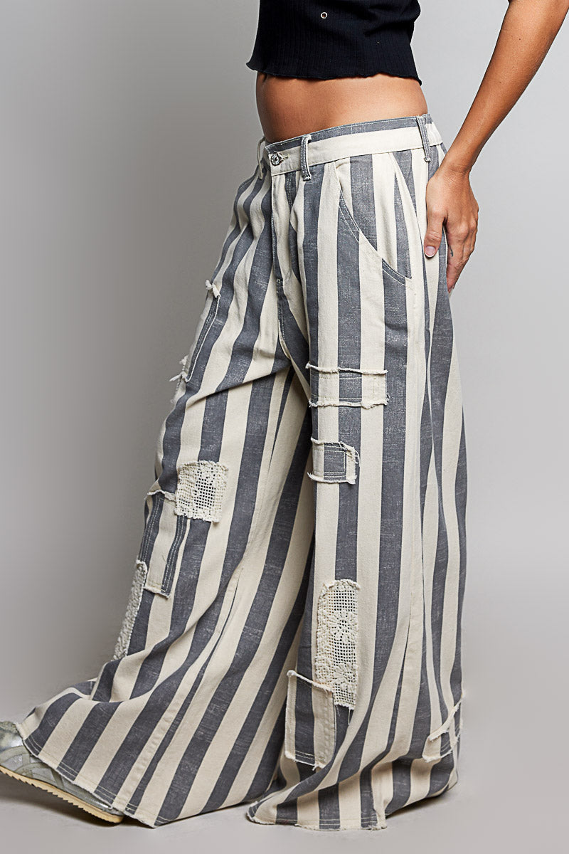 POL HIGH-RISE SOFT TWILL STRIPE WIDE-LEG PANTS