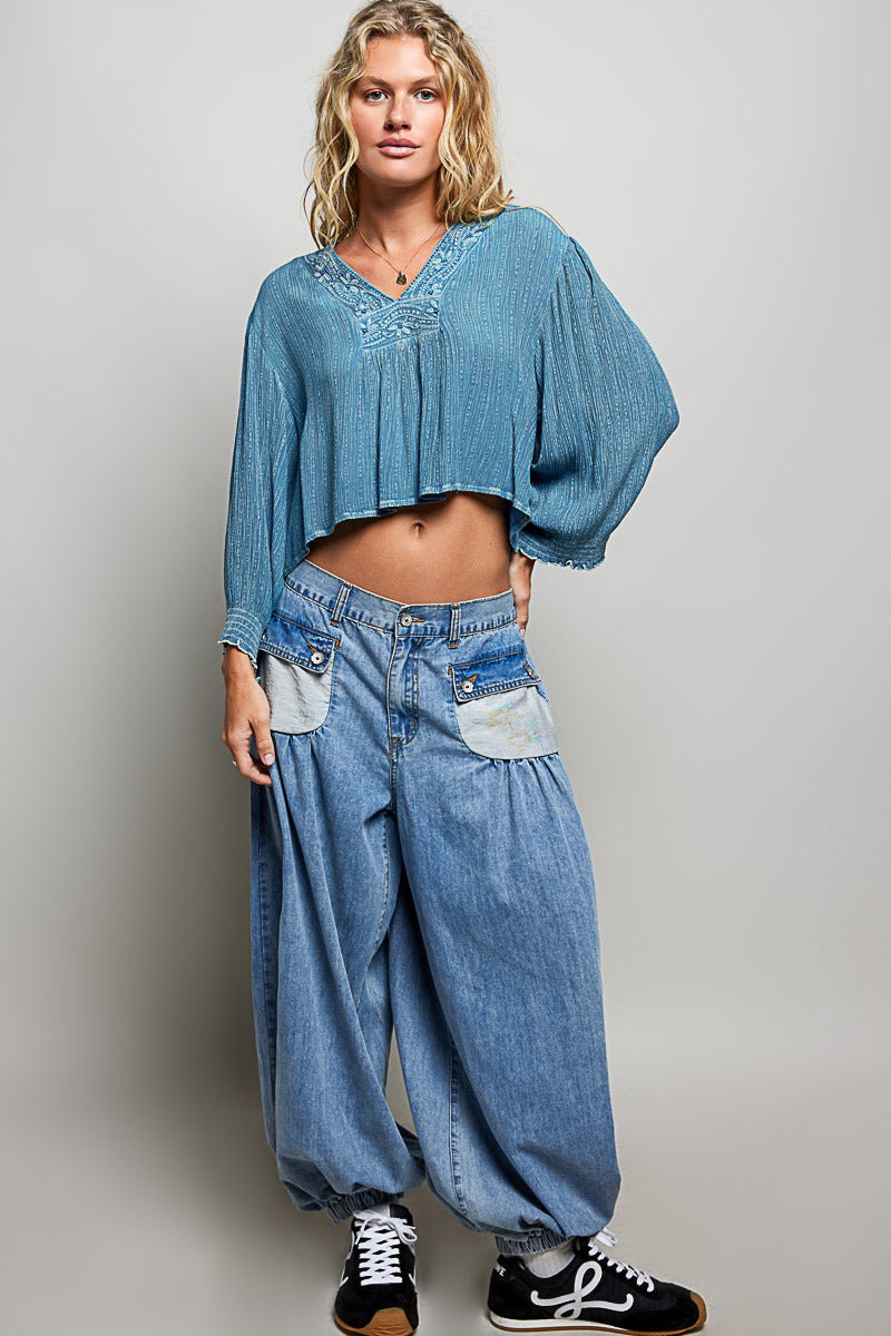 POL WOVEN LONG-SLEEVE BLOUSE