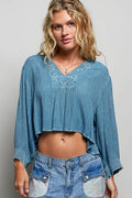 POL WOVEN LONG-SLEEVE BLOUSE