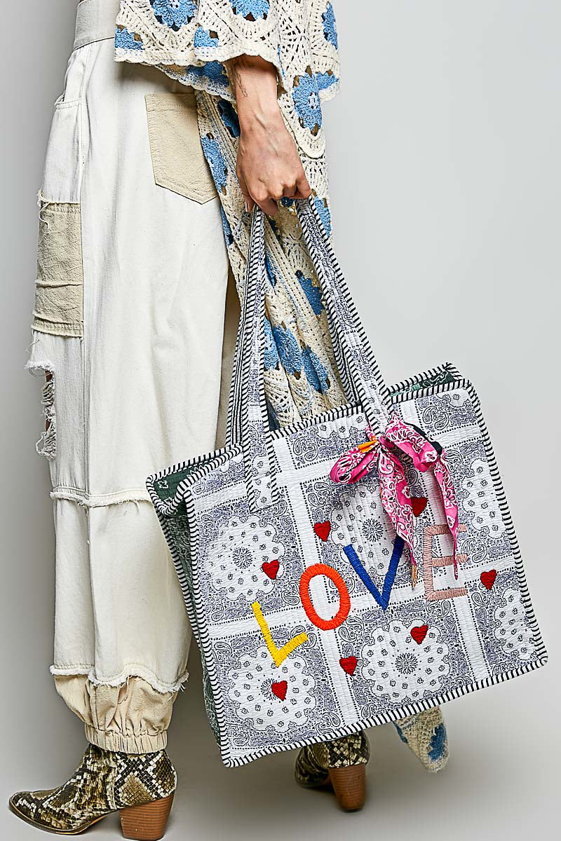 POL HANDCRAFTED FINISH QUILTED COTTON TOTE BAG