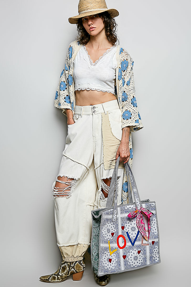 POL HANDCRAFTED FINISH QUILTED COTTON TOTE BAG
