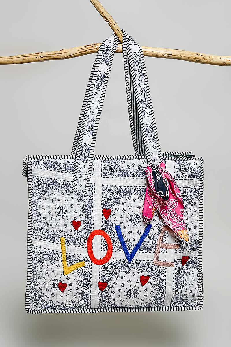 POL HANDCRAFTED FINISH QUILTED COTTON TOTE BAG