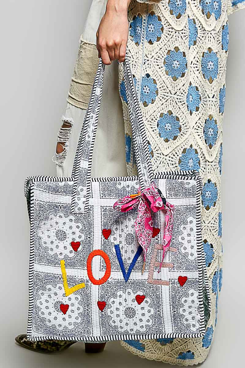 POL HANDCRAFTED FINISH QUILTED COTTON TOTE BAG