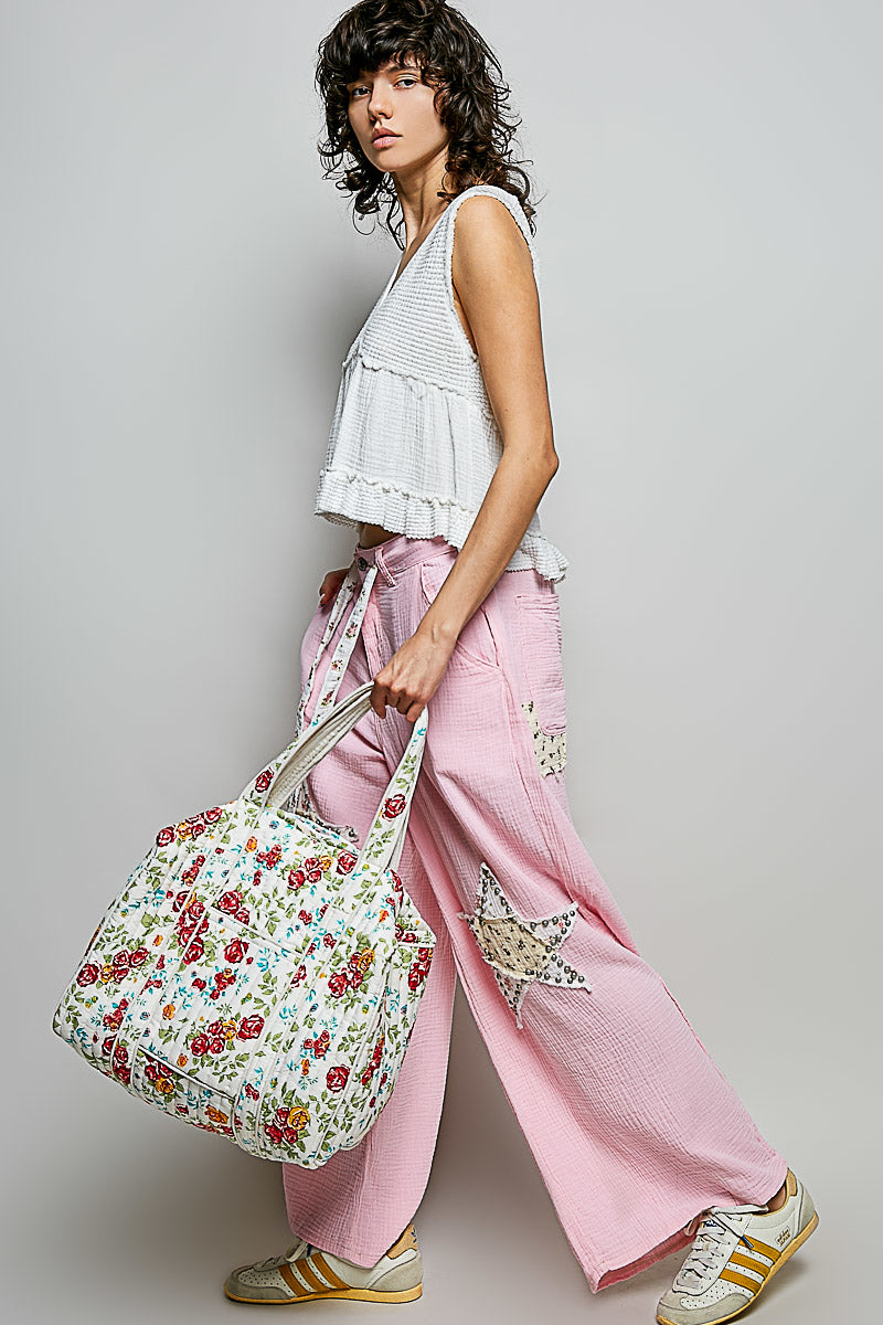 POL HAND BLOCK PRINTING QUILTED COTTON TOTE BAG