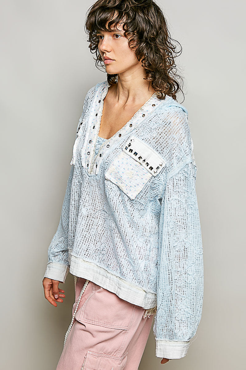 POL TEXTURED LONG SLEEVE BLOUSE