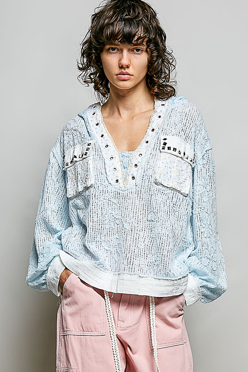POL TEXTURED LONG SLEEVE BLOUSE
