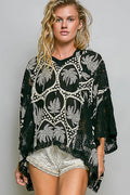 POL  V-NECK HALF SLEEVE RELAXED FIT HOODIE TOP