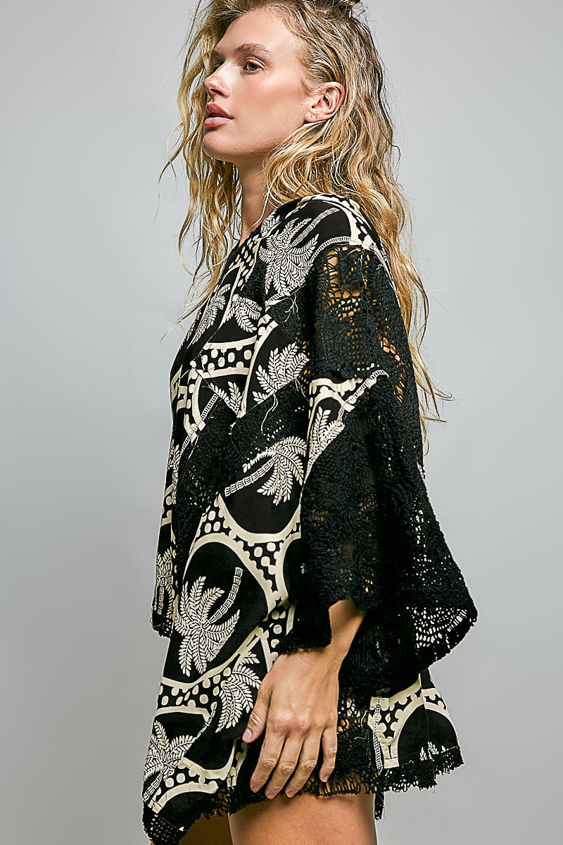 POL  V-NECK HALF SLEEVE RELAXED FIT HOODIE TOP