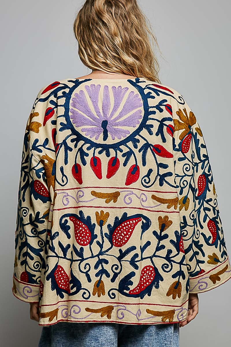 POL Embroidered Boho Kimono Cardigan