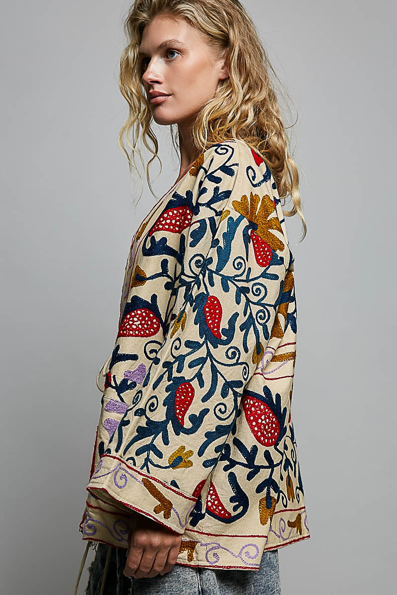 POL Embroidered Boho Kimono Cardigan