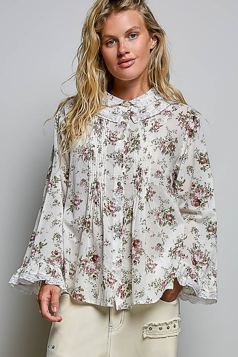 POL WOVEN BUTTON-DOWN BLOUSE