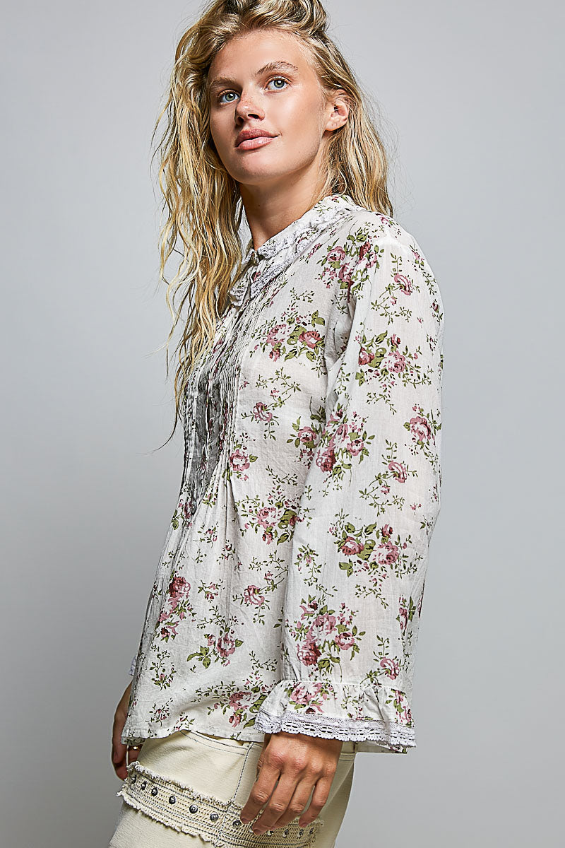 POL WOVEN BUTTON-DOWN BLOUSE