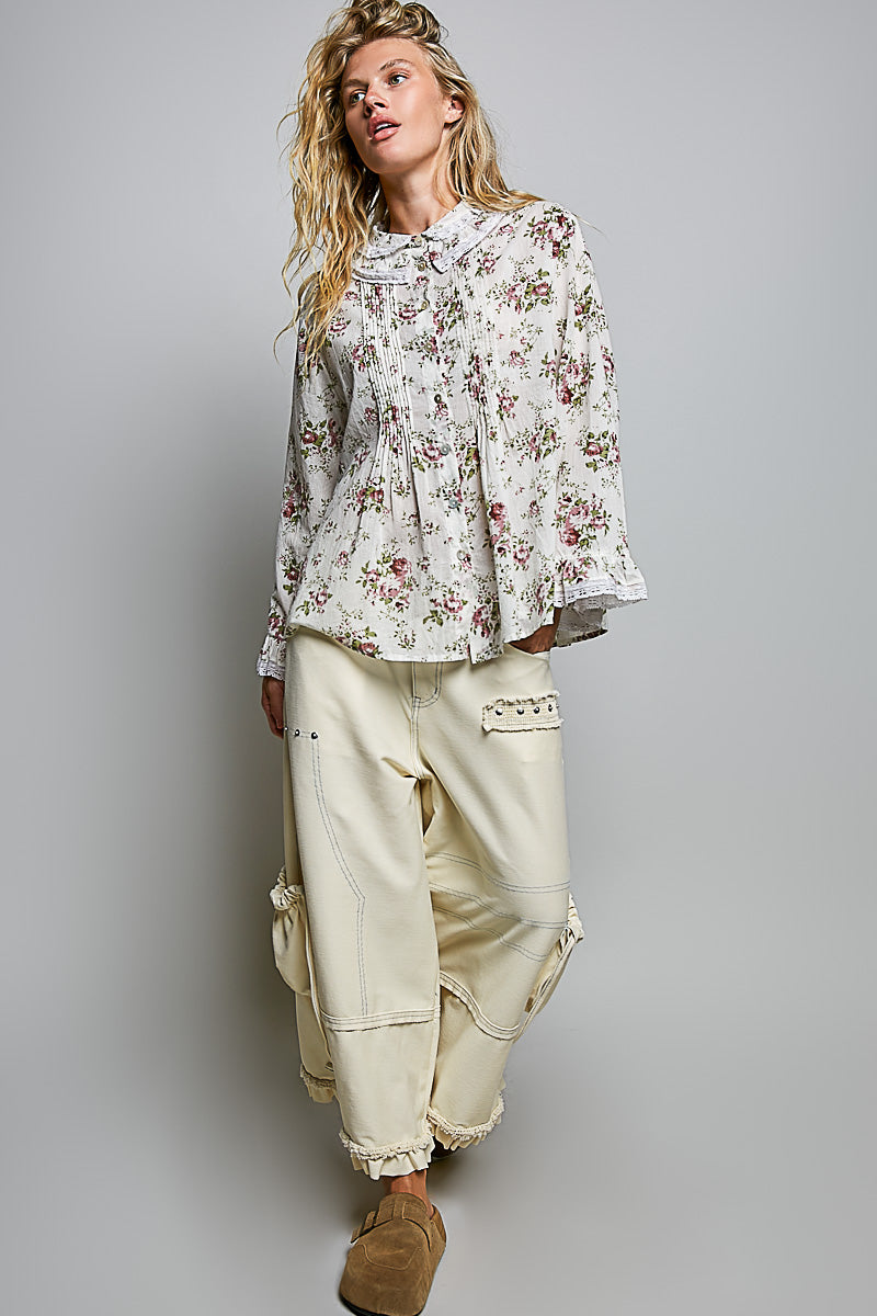 POL WOVEN BUTTON-DOWN BLOUSE