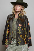 POL Charcoal Embroidered Velvet Jacket