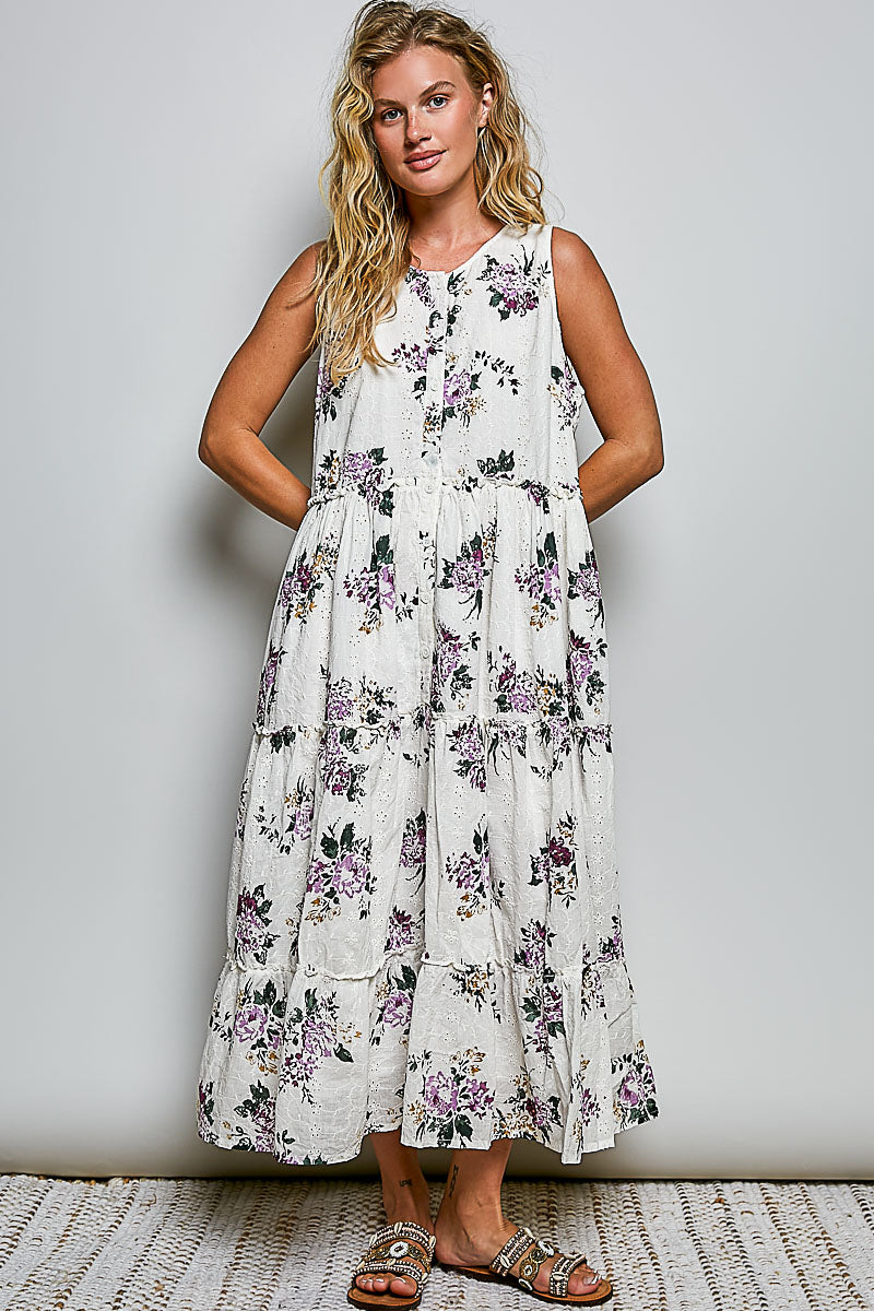 POL  WOVEN PRINT ROUND NECK SLEEVELESS REGULAR FIT LONG DRESS