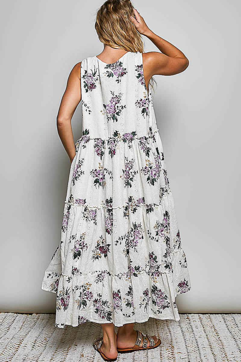 POL  WOVEN PRINT ROUND NECK SLEEVELESS REGULAR FIT LONG DRESS