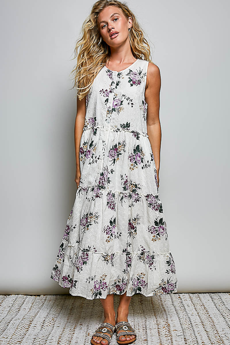 POL  WOVEN PRINT ROUND NECK SLEEVELESS REGULAR FIT LONG DRESS