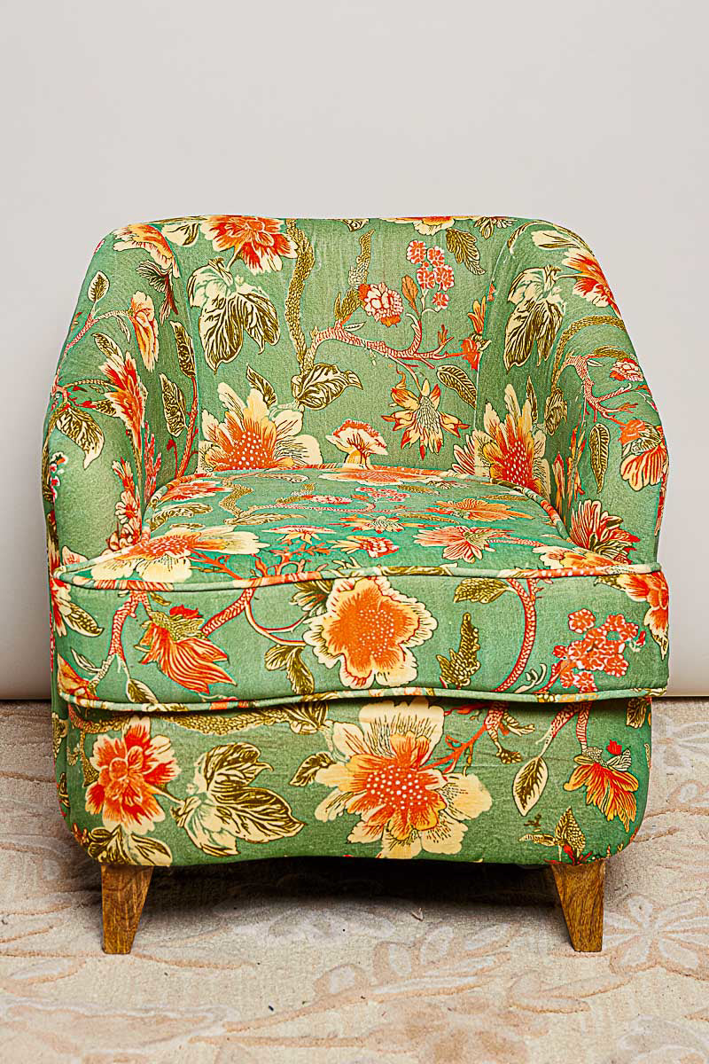 POL FLORAL VELVET ACCENT CHAIR