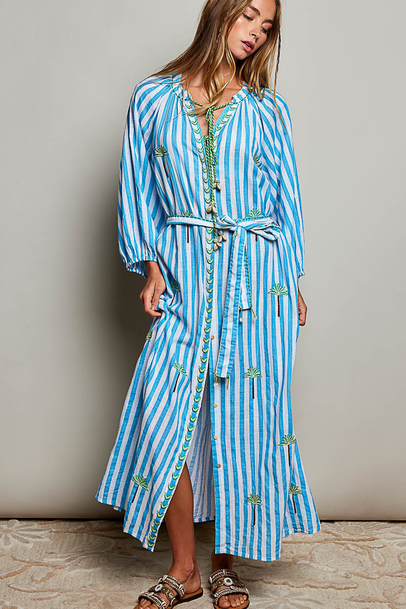 POL LIGHTWEIGHT STRIPED MAXI DRESS