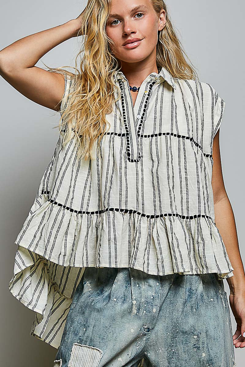 POL COLLARED SLEEVELESS RELAXED-FIT SHIRT TOP
