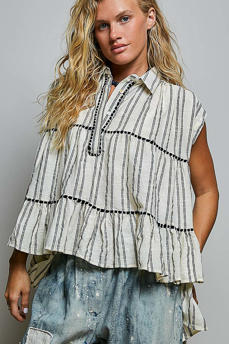 POL COLLARED SLEEVELESS RELAXED-FIT SHIRT TOP