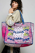 POL “ALOHA” EMBROIDERY ACCENTED QUILTED TOTE BAG