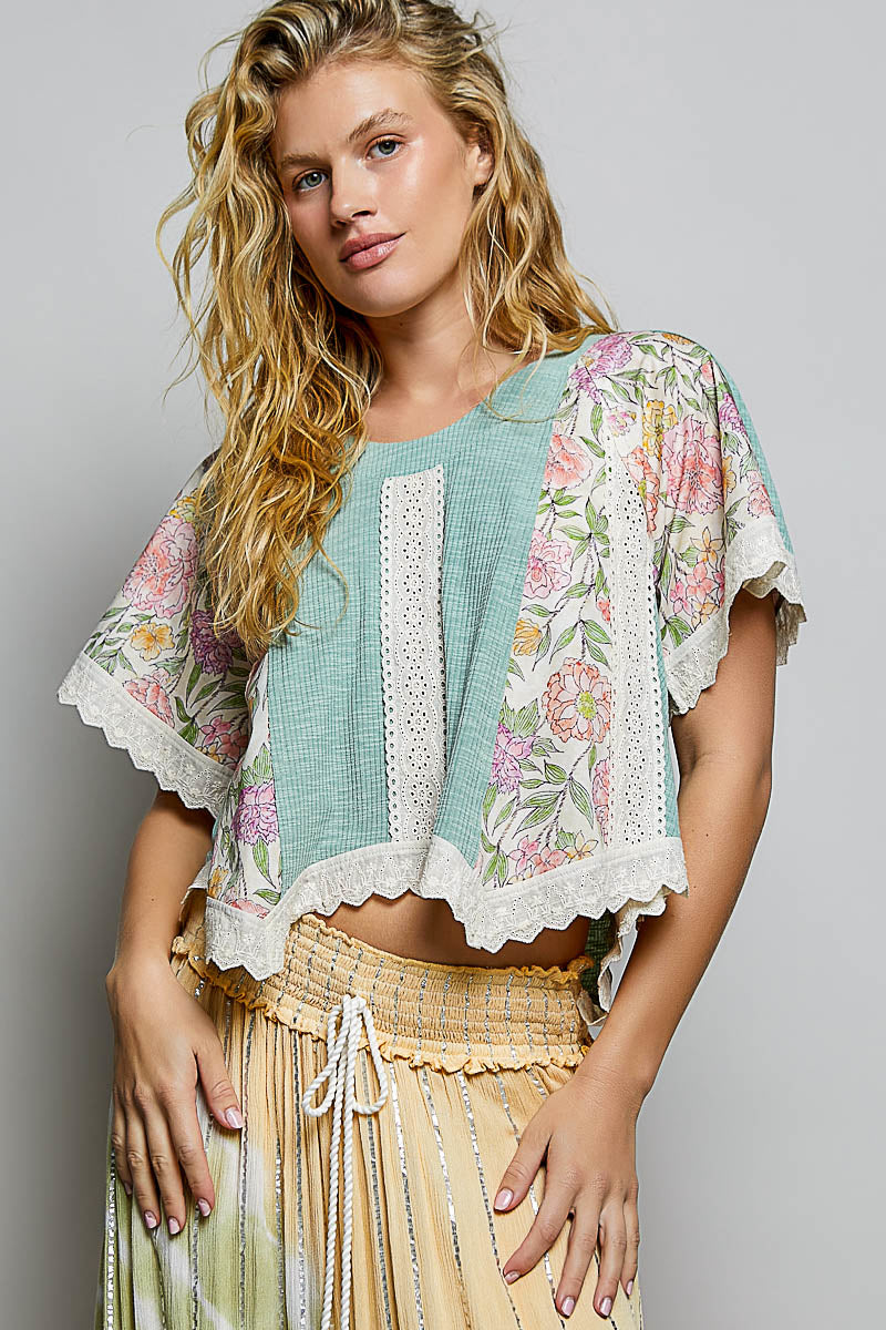POL ROUND NECK SHORT SLEEVE RELAXED CROPPED FIT TOP