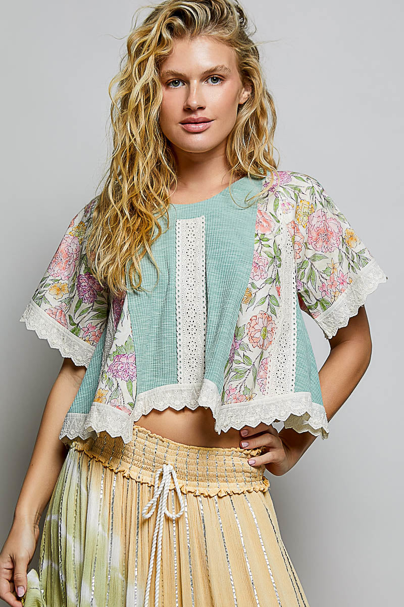 POL ROUND NECK SHORT SLEEVE RELAXED CROPPED FIT TOP