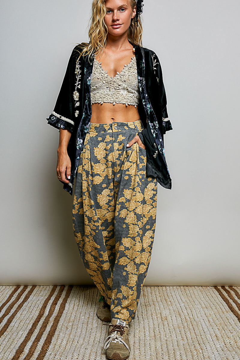 POL Velvet Floral Embroidered Cardigan