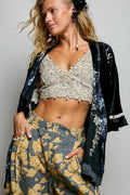 POL Velvet Floral Embroidered Cardigan
