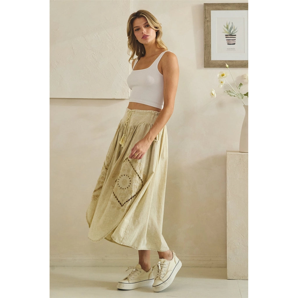 OLI & HALI Washed Wide Leg Embroidered Linen Bohemian Pants