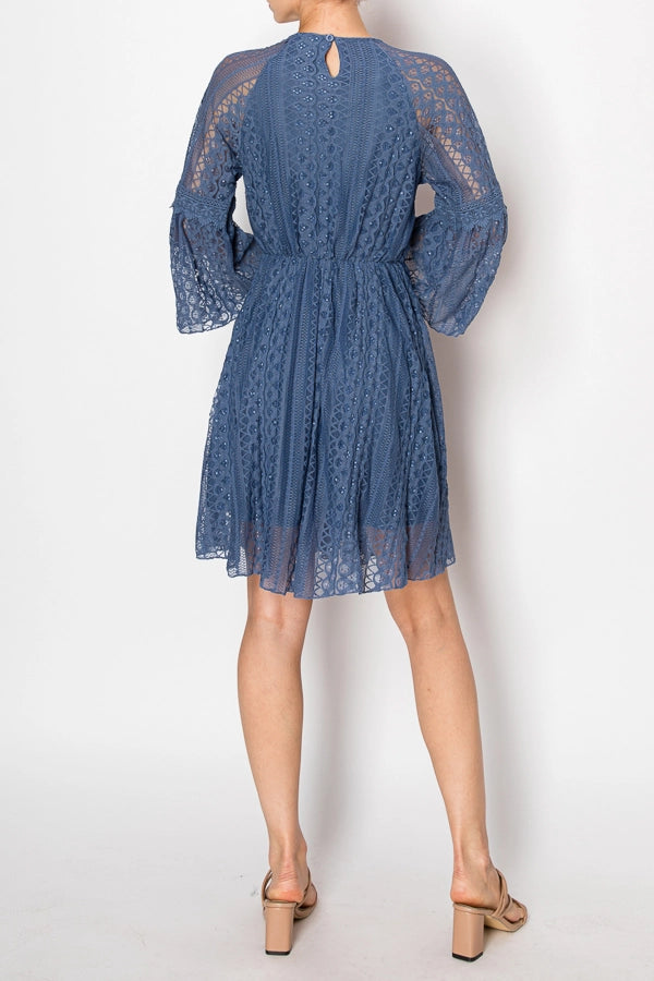 ORIGAMI APPAREL Dreamy Lined Lace Dress w/ Bell Sleeves